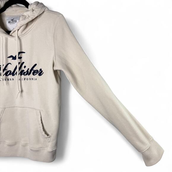 Hollister‎ Beige Logo Hoodie Sweatshirt Small Classic Y2K Preppy Cozy Pullover - Picture 4 of 9
